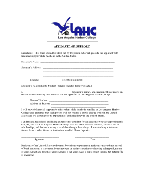 College Affidavit of Support Form Template