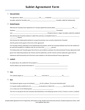 Sublet Lease Agreement Form Template