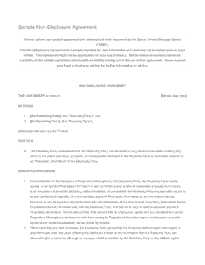 Sample Non Disclosure Agreement Short Form Template