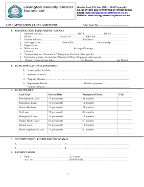 Free Personal Loan Application Agreement Form Template
