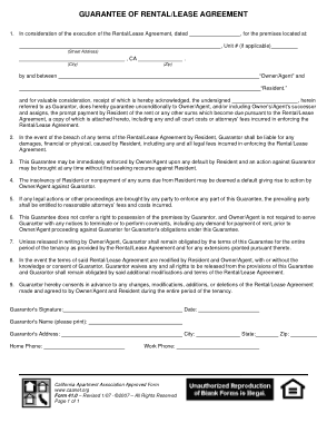 Rent Guarantee Agreement Form Template