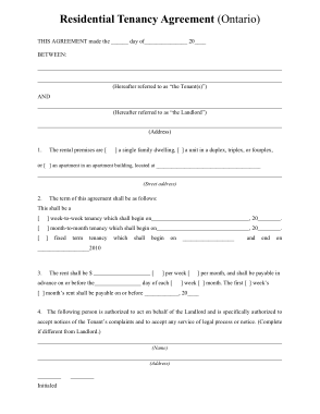 Residential Rental Agreement Form Template