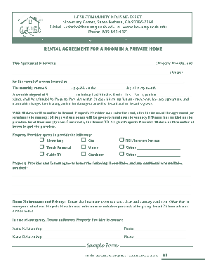 Room Rental Agreement Form Free Template