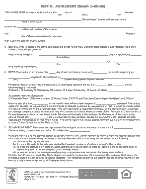 Sample Month to Month Rental Agreement Form Template