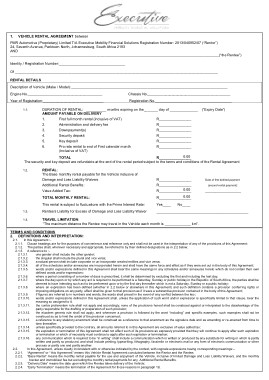 Vehicle Rental Agreement Form Template