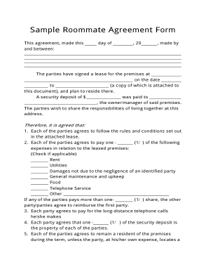 Blank Roommate Agreement Form Template