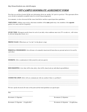 Off Campus Roommate Agreement Form Template