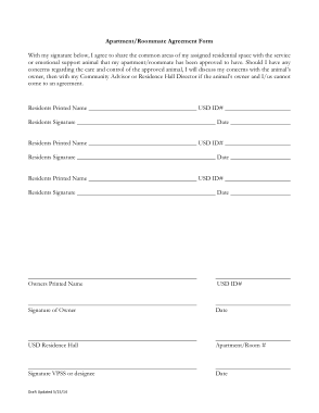 Sample Apartment Roommate Agreement Form Template