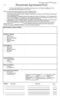 Standard House Roommate Agreement Form Template
