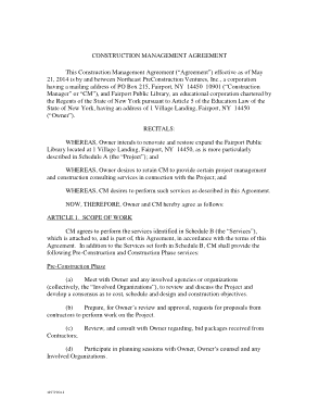 Construction Management Agreement Form Free Template