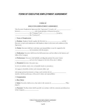 Executive Employment Agreement Form Free Template