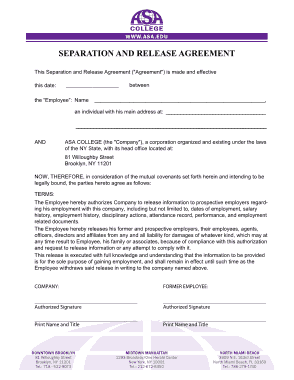 Separation and Release Agreement Form Template