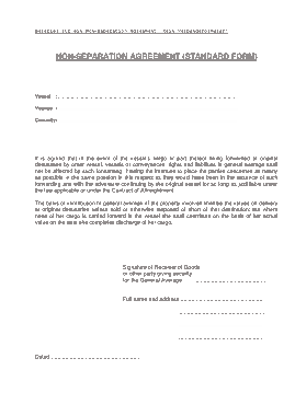 Standard Non Separation Agreement Form Template