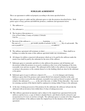 Sublease Agreement Form Free Template