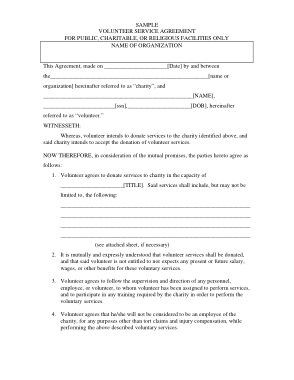 Volunteer Service Agreement Sample Form Template