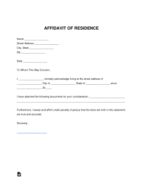 Affidavit Of Residence Form Template