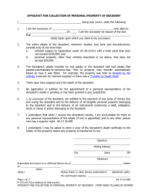 Alaska Small Estate Affidavit for Personal Property Form Template