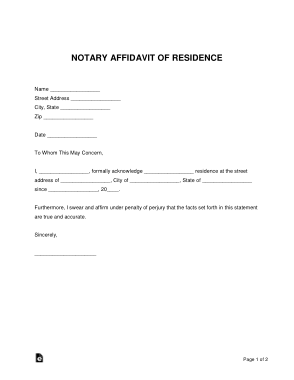 Notary Affidavit Of Residence Letter Form Template