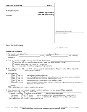 Wisconsin Small Estate Affidavit Form Pr 1831 Form Template