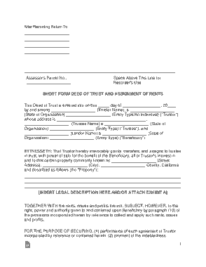 California Short Form Deed Of Trust Form Template