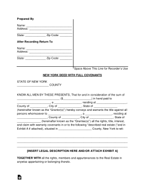 New York Deed With Full Covenants Form Template