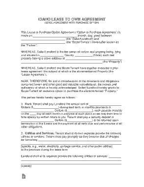 Free Download PDF Books, Idaho Lease Agreement With Option To Purchase Form Template