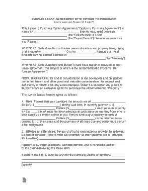 Kansas Lease Agreement With Option To Purchase Form Template