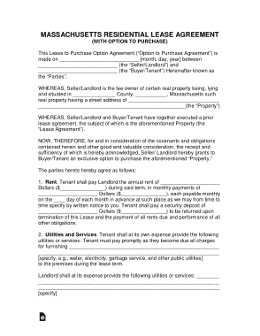 Massachusetts Lease Agreement Option To Purchase Form Template
