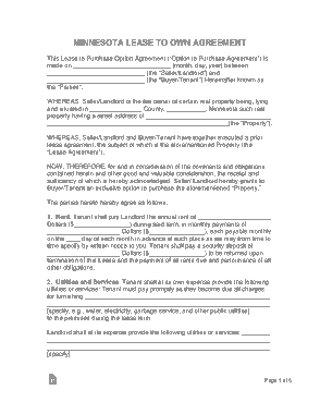 Minnesota Lease With Option To Purchase Agreement Form Template