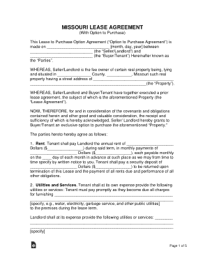 Missouri Lease With Option To Purchase Agreement Form Template