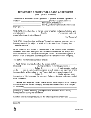 Tennessee Lease Agreement With Option To Purchase Form Template