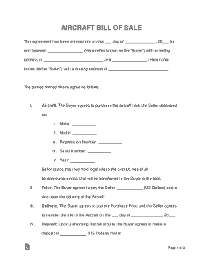 Aircraft Bill of Sale Form Template