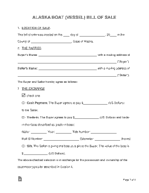 Free Download PDF Books, Alaska Boat Bill of Sale Form Template