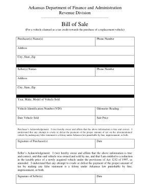 Free Download PDF Books, Arkansas Tax Credit For Replacement Vehicle Bill of Sale Form Template