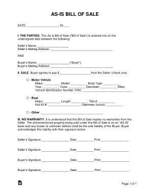 AS-IS Bill of Sale Form Template