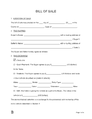 Bill of Sale Form Template
