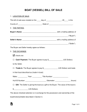 Boat Bill of Sale Form Template