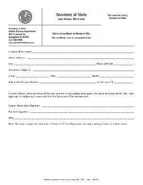 Illinois Junk Vehicle Bill of Sale Form Vsd658 Form Template