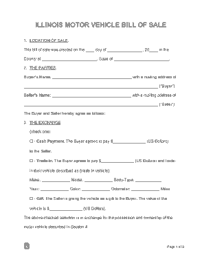 Free Download PDF Books, Illinois Motor Vehicle Bill of Sale Form Template