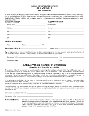 Kansas Vehicle Bill of Sale Form Tr 312 Form Template
