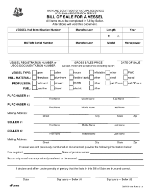 Maryland Boat Bill of Sale Form Template