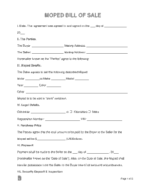 Moped Bill of Sale Form Template