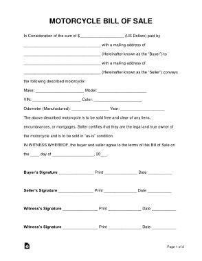 Motorcycle Bill of Sale Form Template