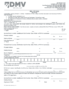 Nevada Vehicle Bill Of Sale Vp104 Form Template