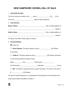 New Hampshire Boat Bill of Sale Form Template