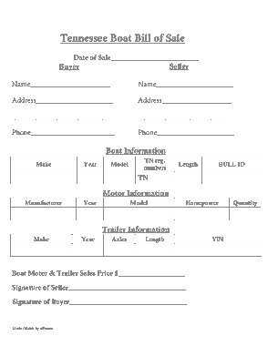 Tennessee Watercraft Bill Of Sale Form Template
