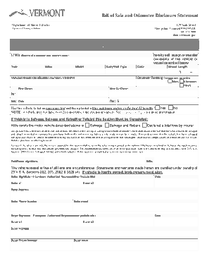 Vermont Motor Vehicle Bill of Sale Form Vt 005 Form Template