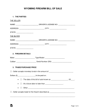 Free Download PDF Books, Wyoming Firearm Bill of Sale Form Template
