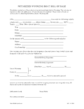 Wyoming Vessel Bill of Sale Form Template