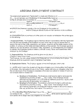 Arizona Employment Contract Form Template